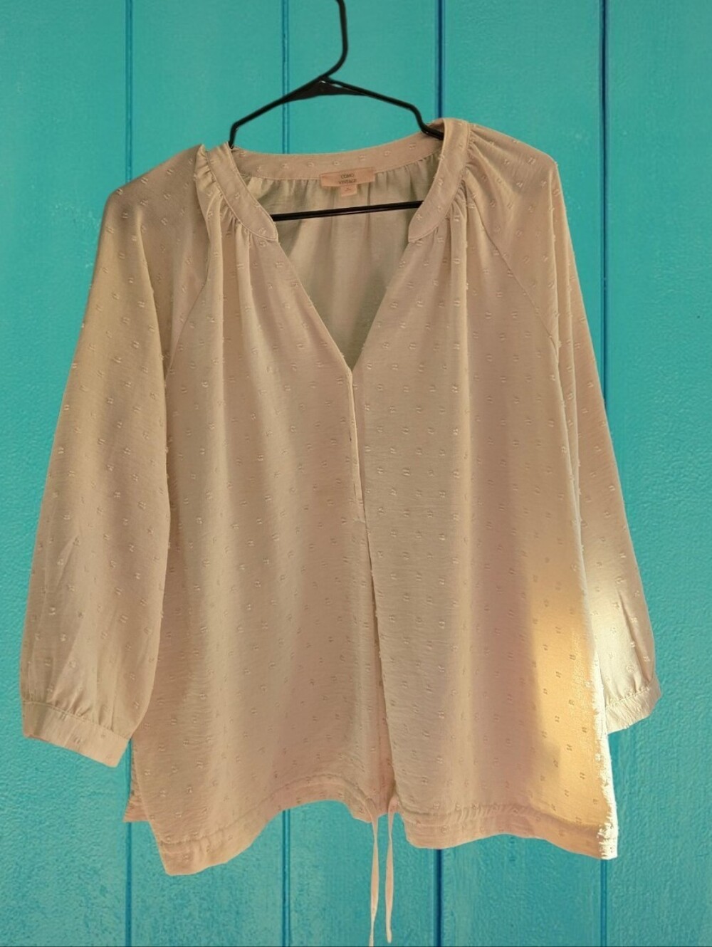 Como Vintage White Textured Peasant Blouse